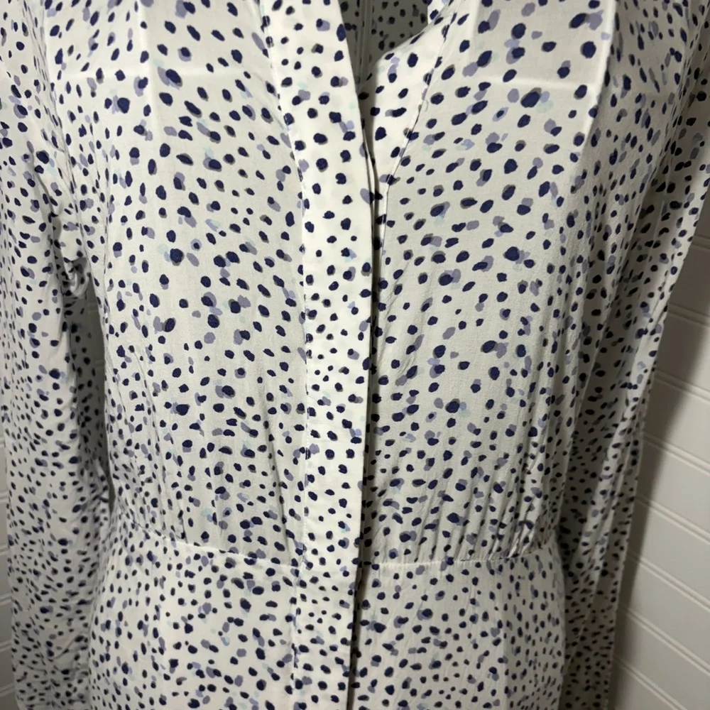Anthropologie - Long Sleeve White Polka Dot Shirt Dress - Picture 3 of 11
